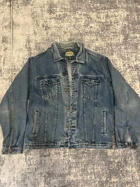 Vintage Cabelas Men's Blue Denim Jacket - Light Blue Workwear